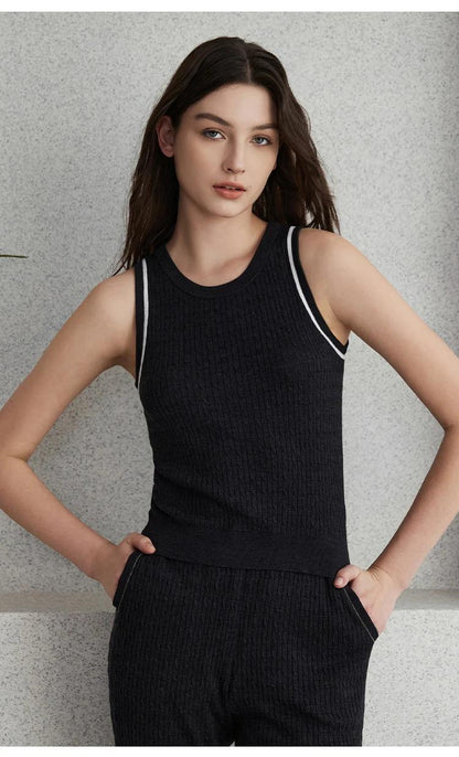 BC-21 Luxury Womens Clothing Silk Wool Knitted Sleeveless Sweater Vest Ladies Tops for Women