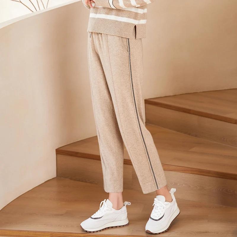 BC-288 High Waisted Pockets Woolen Thick 12Gg 100% Cashmere Women's Pants & Trousers Casual Pants Clothes