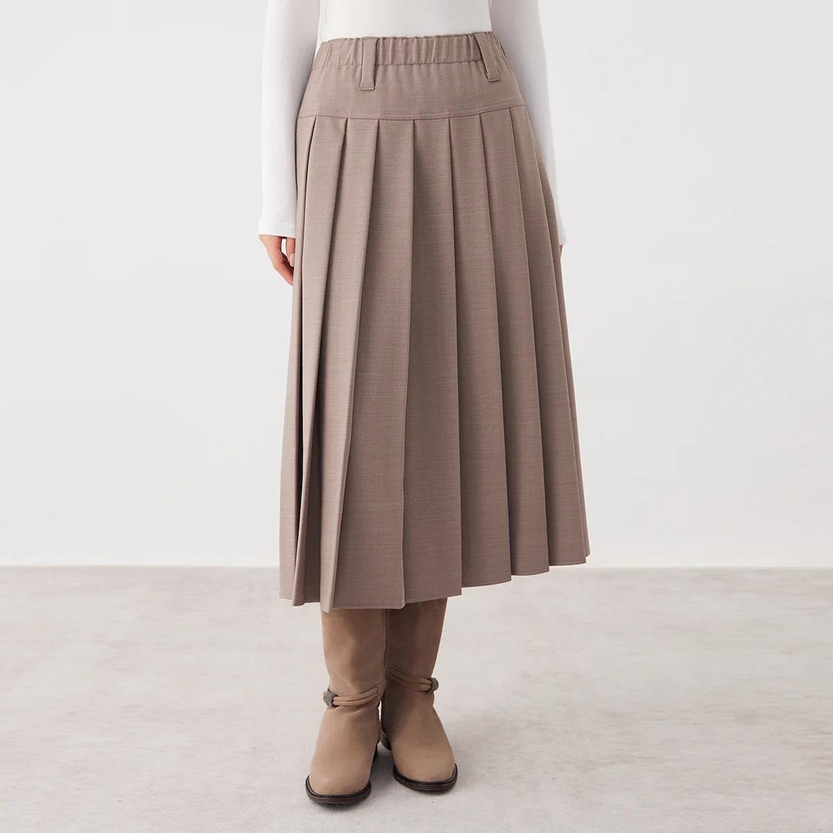 K2691W Australian wool autumn and winter midi pleated skirt high quality luxury women's clothing