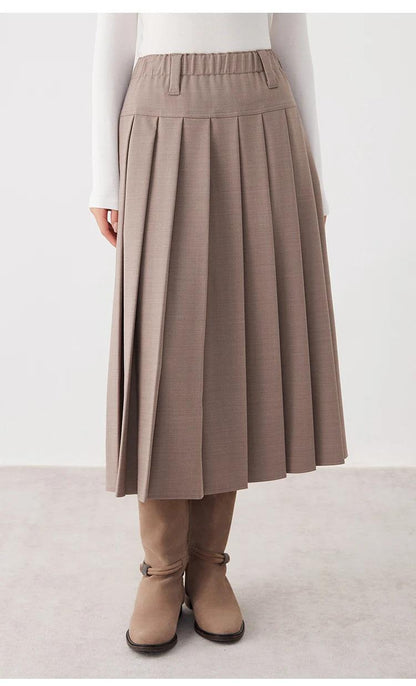 K2691W Australian wool autumn and winter midi pleated skirt high quality luxury women's clothing