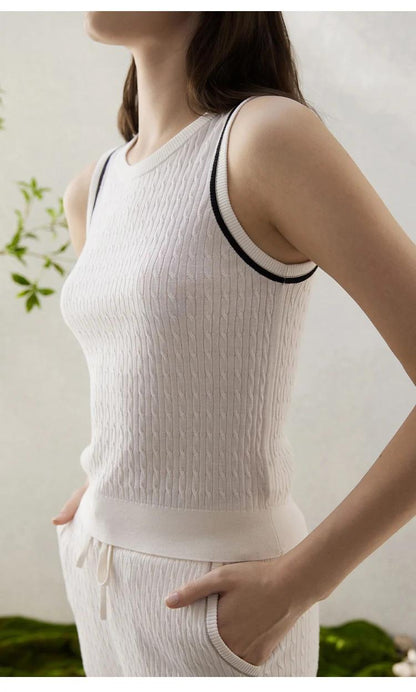 BC-21 Luxury Womens Clothing Silk Wool Knitted Sleeveless Sweater Vest Ladies Tops for Women