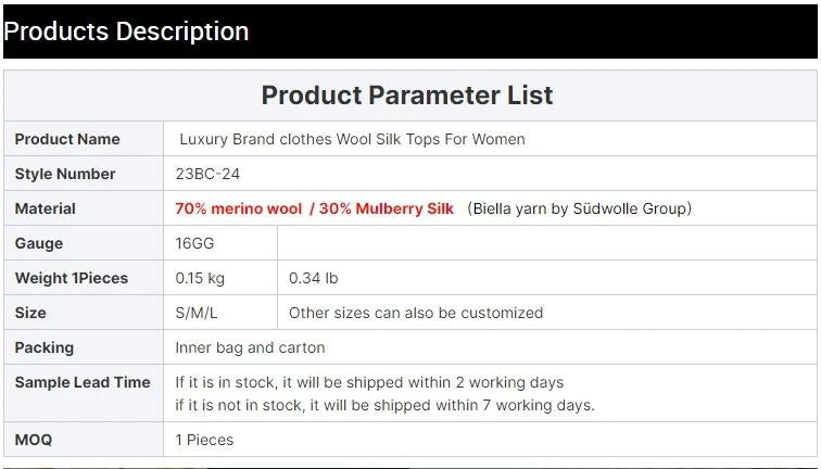 BC-24 High Quality Clothes For Ladies Merino Wool Sweater Silk Knitted Shirts Womens Clothing