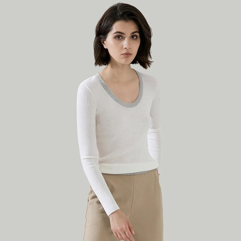 O neck long sleeved thin ladies jumper women's Clothing woolen tops 100% pure merino wool sweater for women