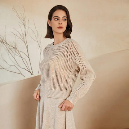 BC-317 Thick Cut Out Round Neck 100% Pure Wool Clothes Women's Pullover Top Knitted Sweater Women's Sweaters Woolen Sweater