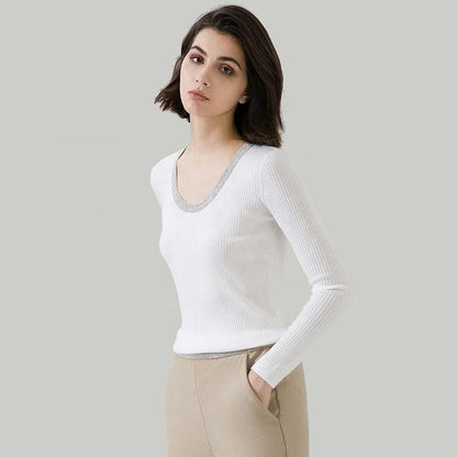 O neck long sleeved thin ladies jumper women's Clothing woolen tops 100% pure merino wool sweater for women