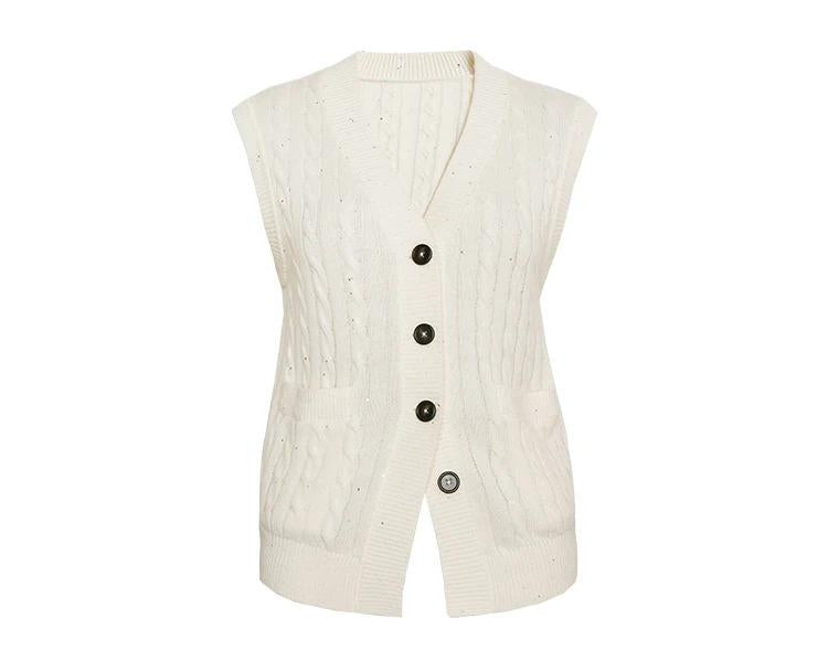 BC-304 V Neck Sequin 7GG 2/26Nm 100% Wool Clothing Women's Vests & Waistcoats Waistcoat Vest For Women Waistcoat