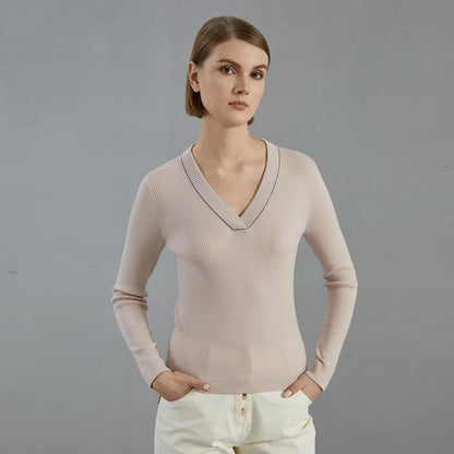 BC696  luxury brand women's Clothing Autumn thin knitted pullover Ladies bright 100% merino wool sweaters