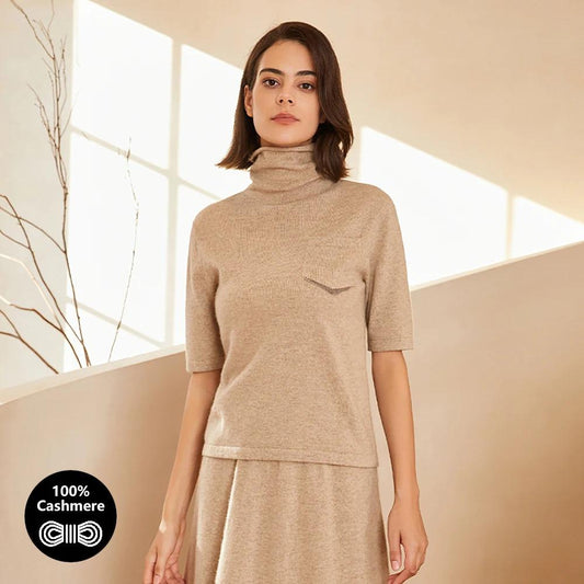 BC-280 Luxury Women's Clothing Turtle Collar Wool Short Sleeve Pullover Fall Knit Ladies 100% Pure Cashmere Sweater