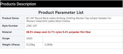 BC-247 Round Neck Ladies Knitting Clothing Woolen Top Jumper Sweater For Women Undershirt Ladies Wool Clothes