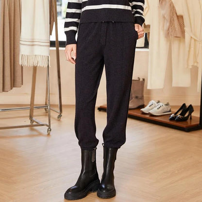 BC-288 High Waisted Pockets Woolen Thick 12Gg 100% Cashmere Women's Pants & Trousers Casual Pants Clothes