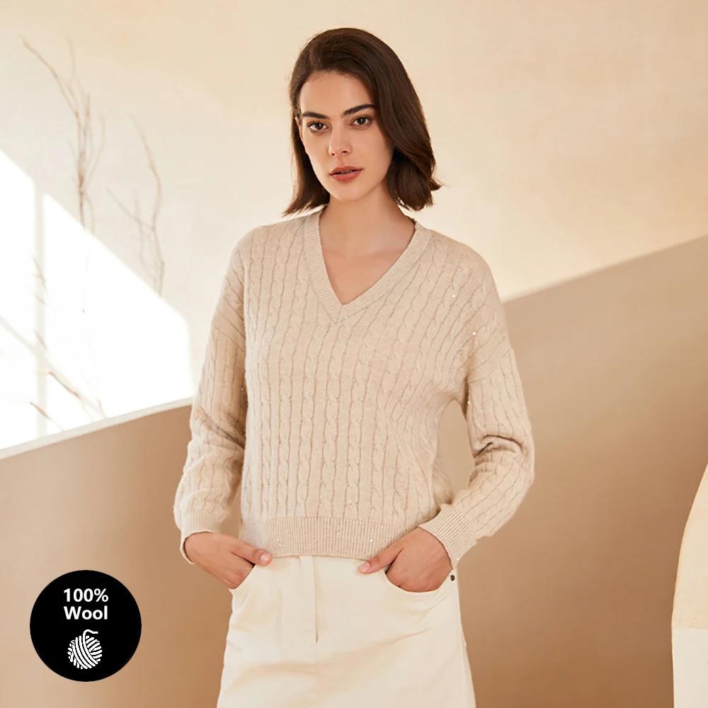 BC-254 V-neck fit pullover 100% pure wool sweaters woman clothes knit sweater luxury women's clothes clothing for ladies