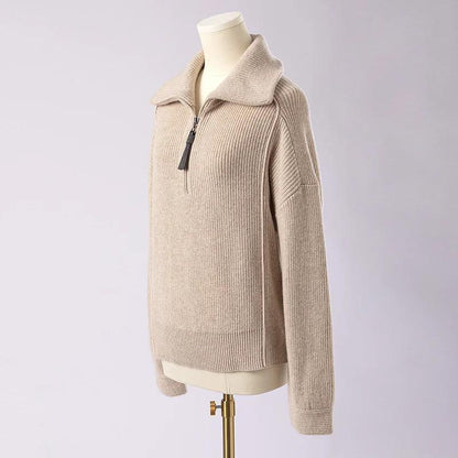 BC-307 In Stock Luxury Turn Collar Half Zipper 100% Wool Clothes Women Sweater Knit Sweater Woman Pullover Sweater