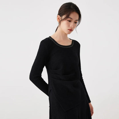 K2693W 53% Merino Wool 47% Combed Cotton Autumn Winter Knitted Base Layer High Quality Luxury Women's Clothing