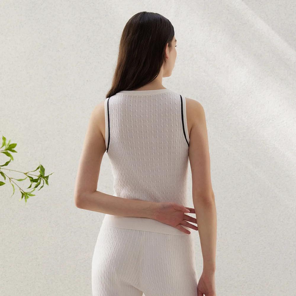 BC-21 Luxury Womens Clothing Silk Wool Knitted Sleeveless Sweater Vest Ladies Tops for Women