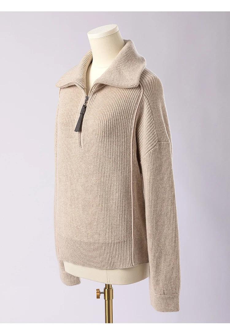 BC-307 In Stock Luxury Turn Collar Half Zipper 100% Wool Clothes Women Sweater Knit Sweater Woman Pullover Sweater