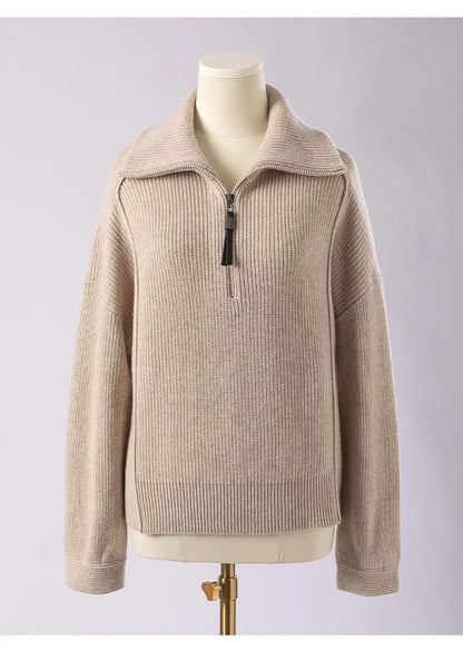 BC-307 In Stock Luxury Turn Collar Half Zipper 100% Wool Clothes Women Sweater Knit Sweater Woman Pullover Sweater