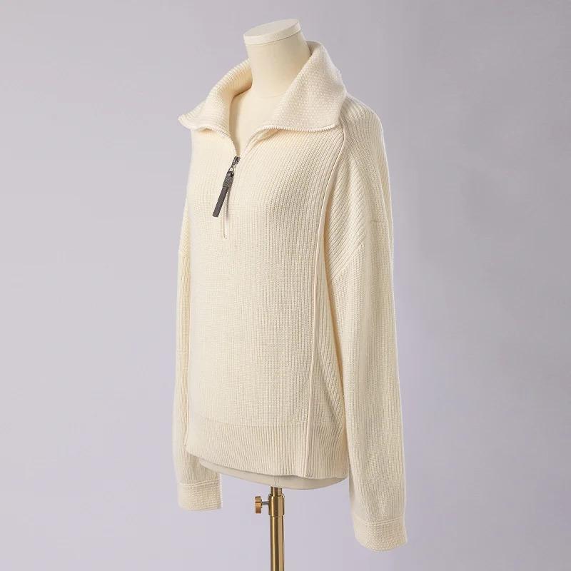 BC-307 In Stock Luxury Turn Collar Half Zipper 100% Wool Clothes Women Sweater Knit Sweater Woman Pullover Sweater