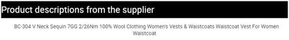 BC-304 V Neck Sequin 7GG 2/26Nm 100% Wool Clothing Women's Vests & Waistcoats Waistcoat Vest For Women Waistcoat