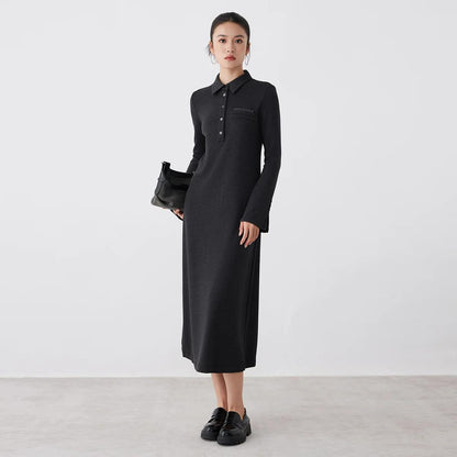 K2690W Acetate wool autumn winter midi long sleeve dress high quality luxury women's clothing