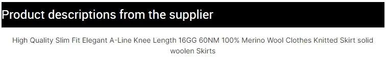 BC-323 High Quality Slim Fit Elegant A-Line Knee Length 16GG 60NM 100% Merino Wool Clothes Knitted Skirt solid woolen Skirts