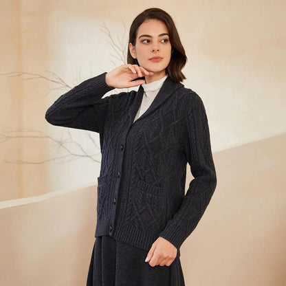 BC-298 Single Breasted Turn-Down Collar 7GG 2/26NM 100% Wool Clothes Knitwear Women Wool Cardigan Knit Sweater Cardigan Women