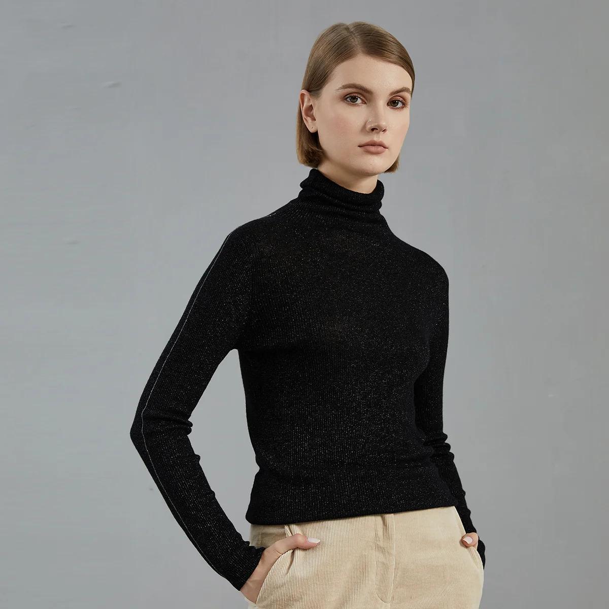 Bc697 2024 autumn thin long-sleepred turtle neck knitted pullovers luxury brand WOMEN'S clothing bright wool sweaters