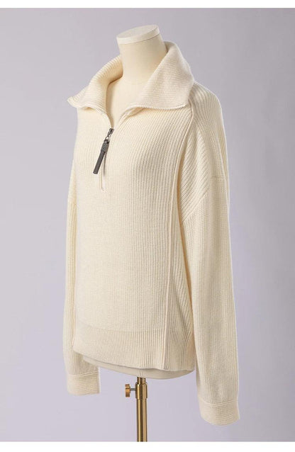 BC-307 In Stock Luxury Turn Collar Half Zipper 100% Wool Clothes Women Sweater Knit Sweater Woman Pullover Sweater