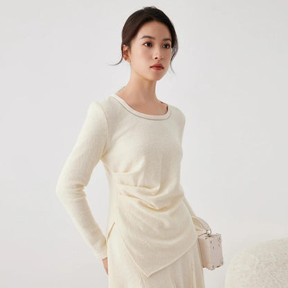 K2693W 53% Merino Wool 47% Combed Cotton Autumn Winter Knitted Base Layer High Quality Luxury Women's Clothing