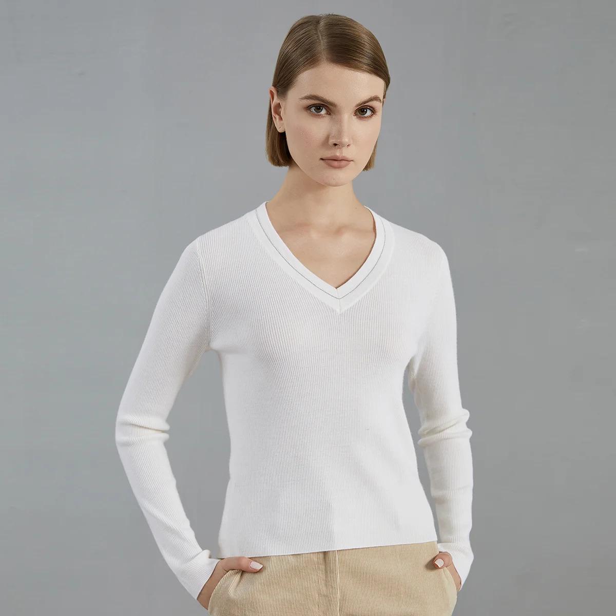 Bcenclosure autumn thin long-sleepted pullover luxury brand WOMEN'S 100% merino wool sweater