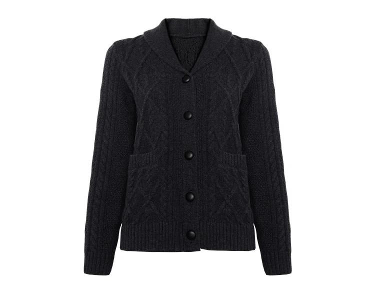 BC-298 Single Breasted Turn-Down Collar 7GG 2/26NM 100% Wool Clothes Knitwear Women Wool Cardigan Knit Sweater Cardigan Women