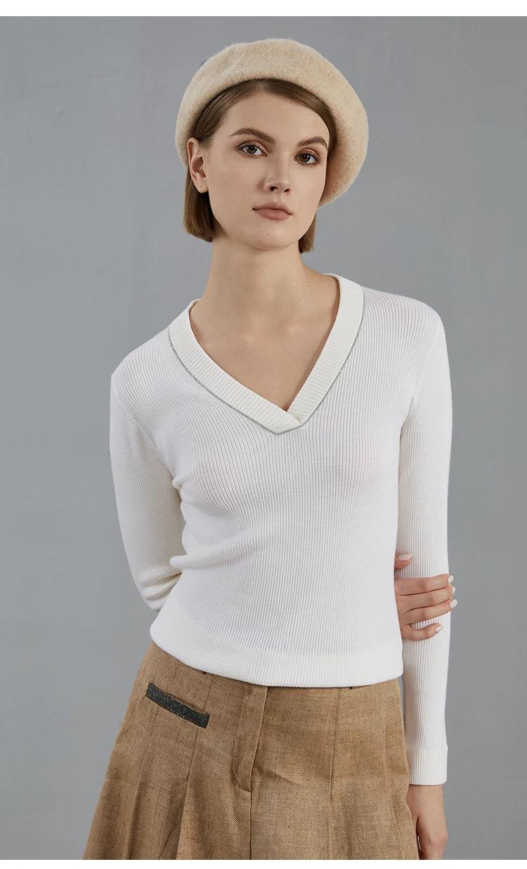 BC696  luxury brand women's Clothing Autumn thin knitted pullover Ladies bright 100% merino wool sweaters