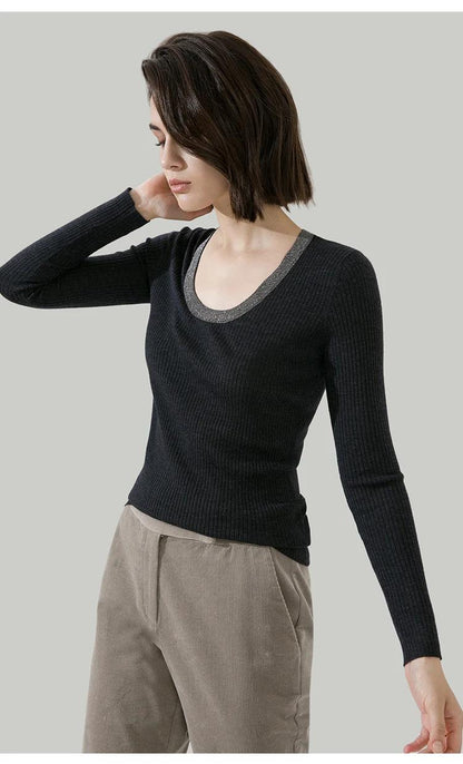 O neck long sleeved thin ladies jumper women's Clothing woolen tops 100% pure merino wool sweater for women