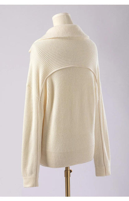 BC-307 In Stock Luxury Turn Collar Half Zipper 100% Wool Clothes Women Sweater Knit Sweater Woman Pullover Sweater