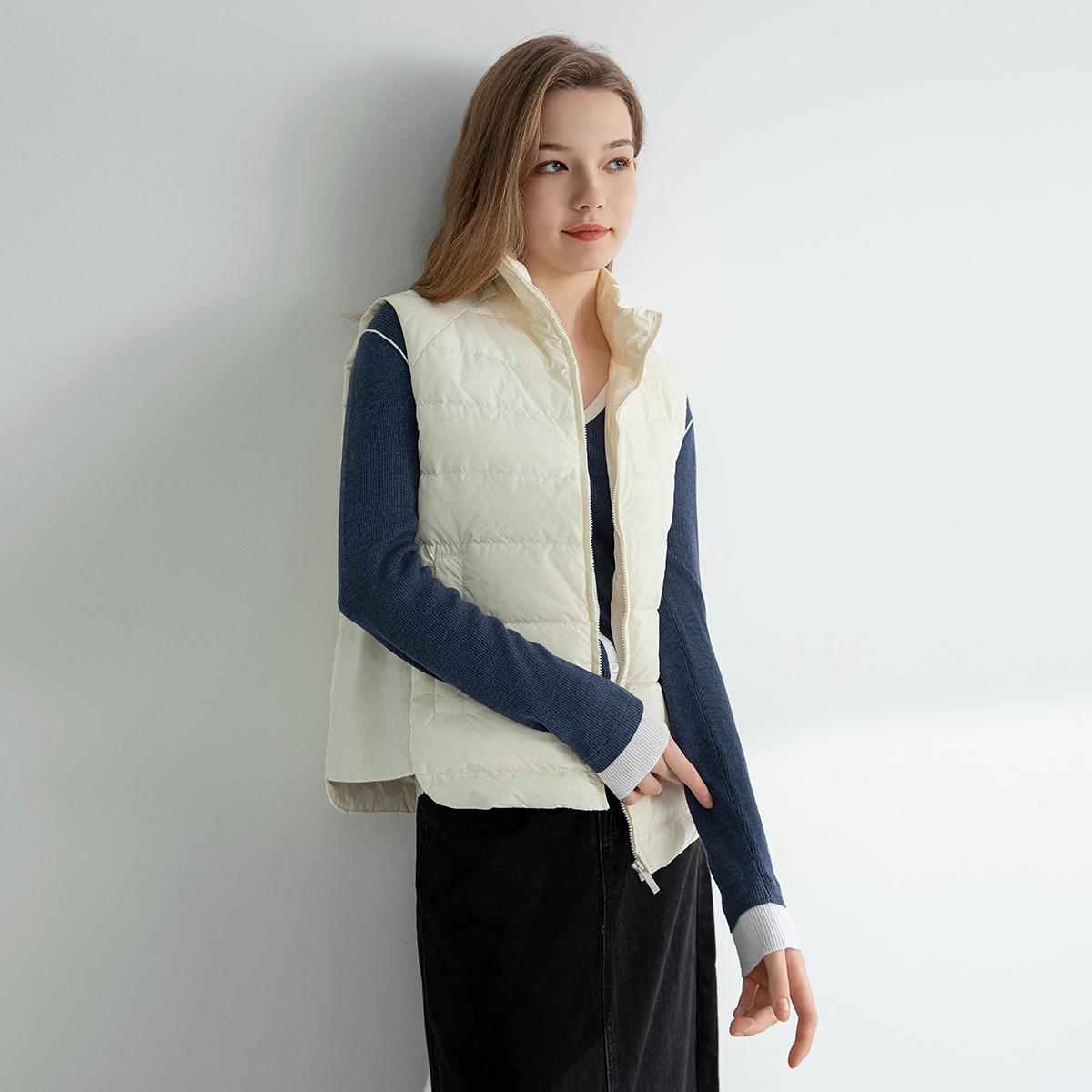 SFL TC732 High quality luxury women's clothing trendy brand 100% wool patchwork white goose down jacket winter vest coats