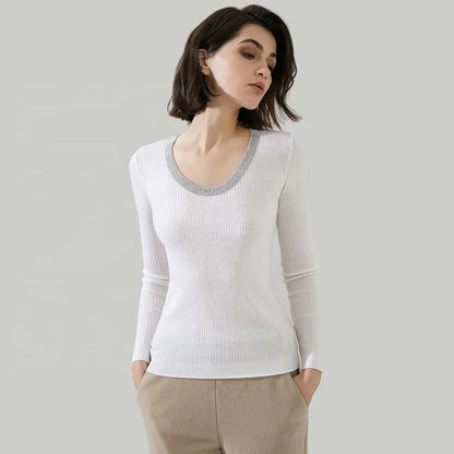 O neck long sleeved thin ladies jumper women's Clothing woolen tops 100% pure merino wool sweater for women