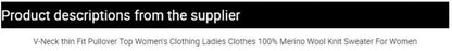 BC-320 V-Neck thin Fit Pullover Top Women's Clothing Ladies Clothes 100% Merino Wool Knit Sweater For Women