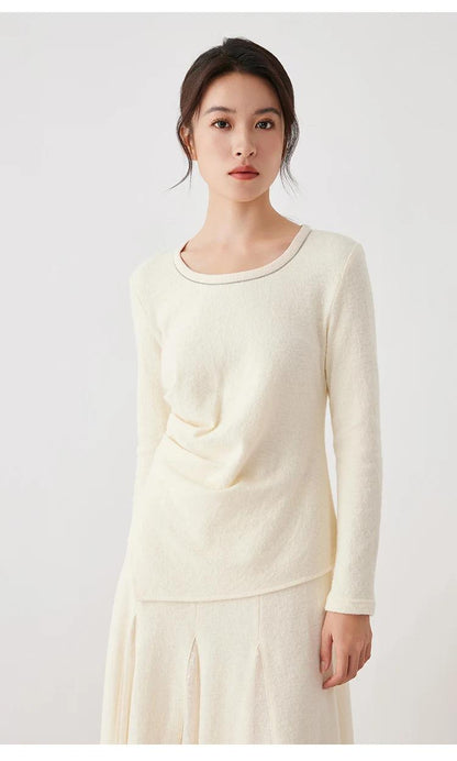 K2693W 53% Merino Wool 47% Combed Cotton Autumn Winter Knitted Base Layer High Quality Luxury Women's Clothing