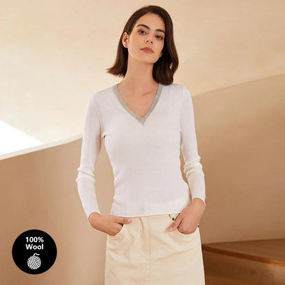 BC-320 V-Neck thin Fit Pullover Top Women's Clothing Ladies Clothes 100% Merino Wool Knit Sweater For Women