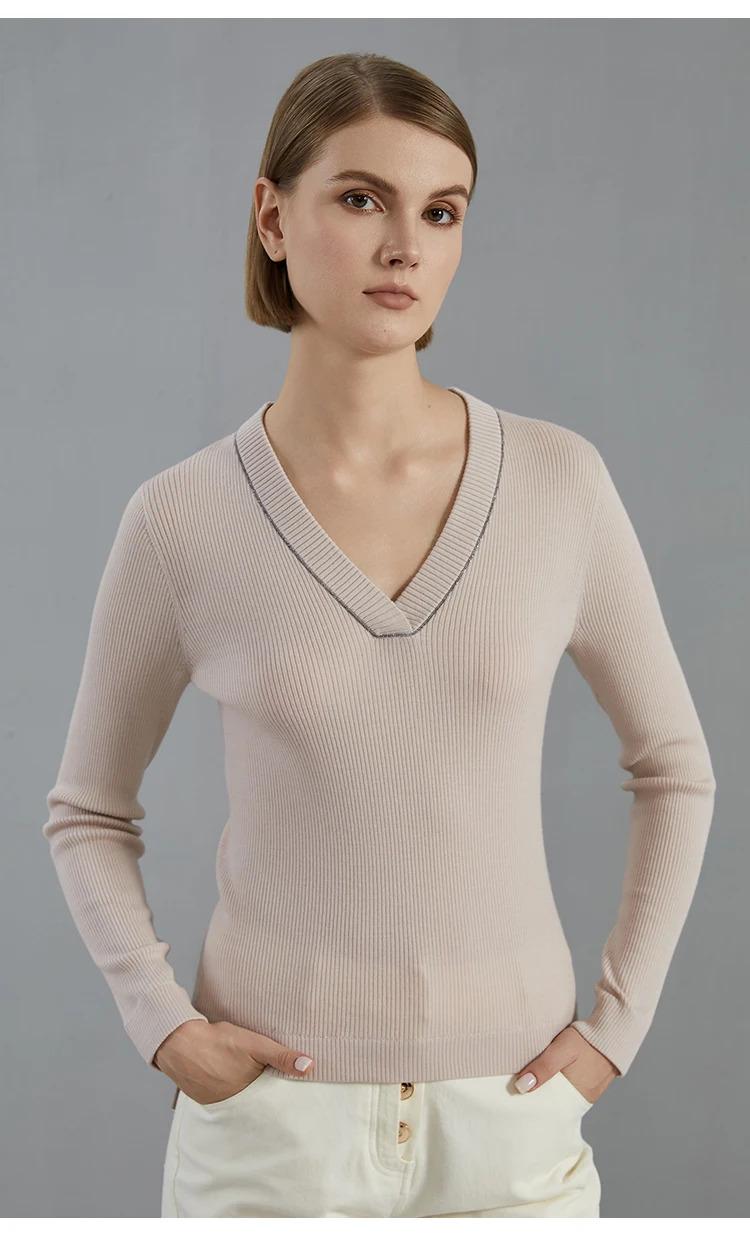 BC696  luxury brand women's Clothing Autumn thin knitted pullover Ladies bright 100% merino wool sweaters