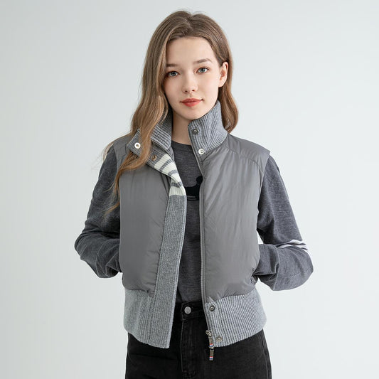 SFL TC746 High quality luxury women's clothing trendy brand 100% wool patchwork white goose down jacket winter vest coats