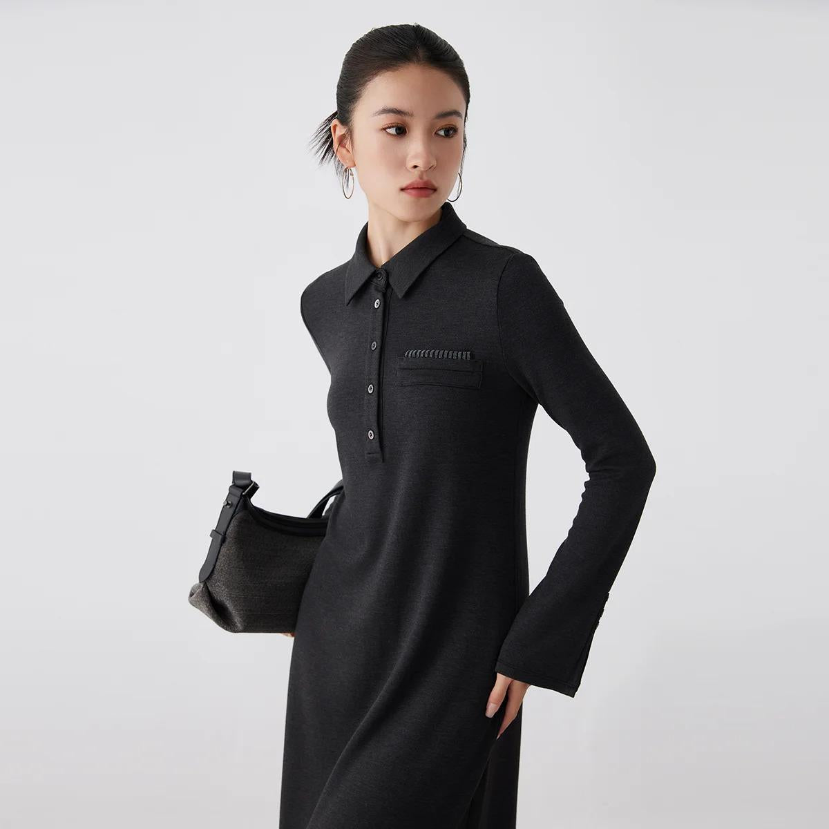 K2690W Acetate wool autumn winter midi long sleeve dress high quality luxury women's clothing