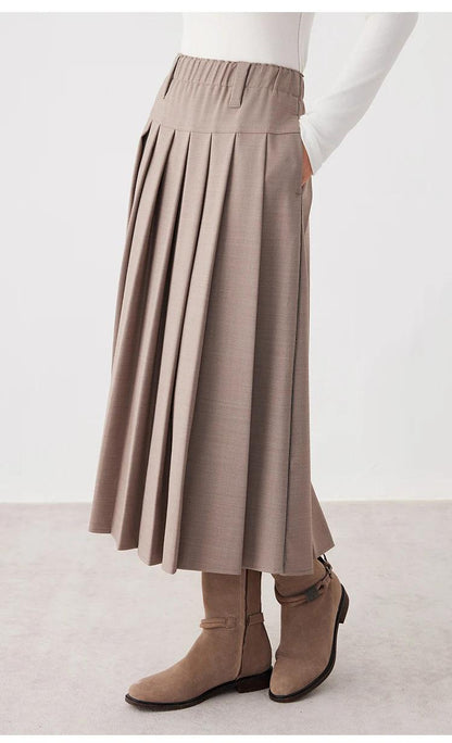 K2691W Australian wool autumn and winter midi pleated skirt high quality luxury women's clothing