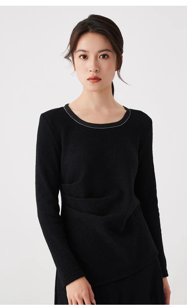 K2693W 53% Merino Wool 47% Combed Cotton Autumn Winter Knitted Base Layer High Quality Luxury Women's Clothing