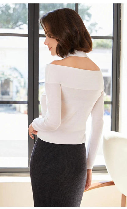 BC-303 hanging neck sexy off shoulder Women's 100% merino wool 16gg knitted sweater women's clothes