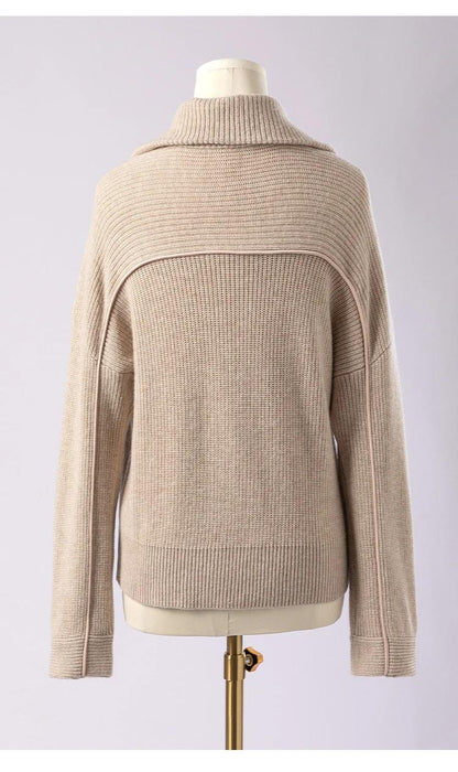 BC-307 In Stock Luxury Turn Collar Half Zipper 100% Wool Clothes Women Sweater Knit Sweater Woman Pullover Sweater