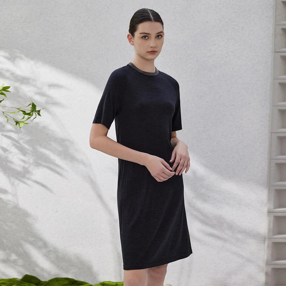 Bc-46 Ladies Clothes Women's Clothing Sleeveless Dresses For Women Merino Wool Silk Luxury short sleeve Dress loose