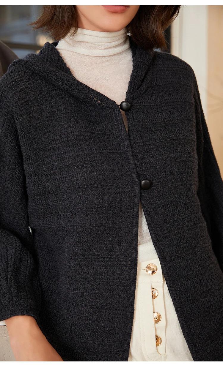 BC-309 Thick 100% Pure Wool Button Hooded Knit Mid-Length Sweater Coat For Women Hoodie Cardigan Women Cardigan Sweater Clothes