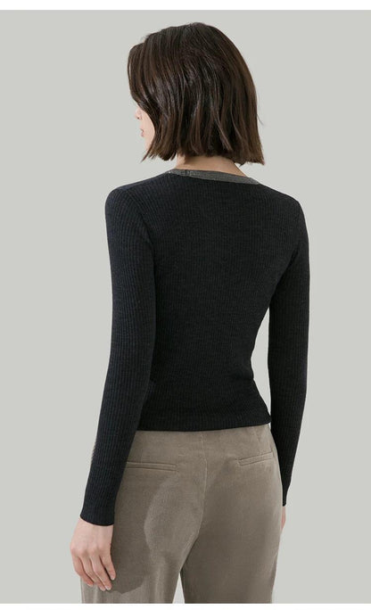 O neck long sleeved thin ladies jumper women's Clothing woolen tops 100% pure merino wool sweater for women