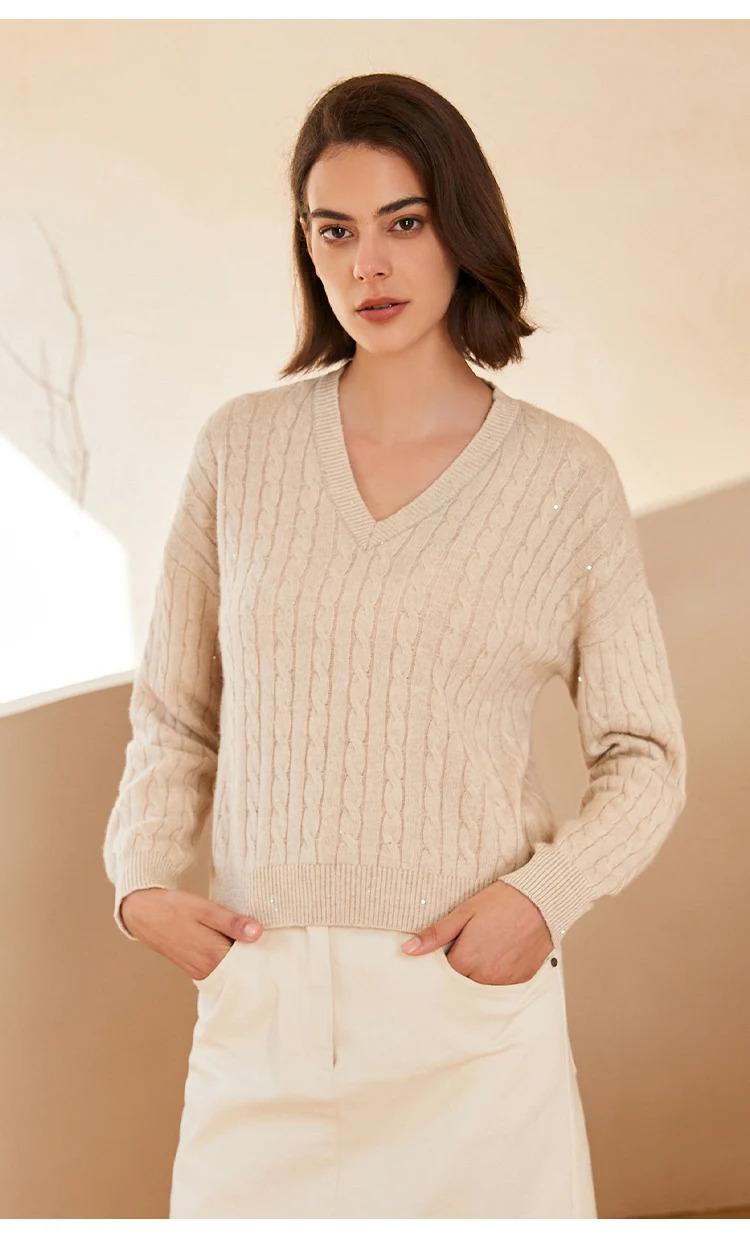 BC-254 V-neck fit pullover 100% pure wool sweaters woman clothes knit sweater luxury women's clothes clothing for ladies