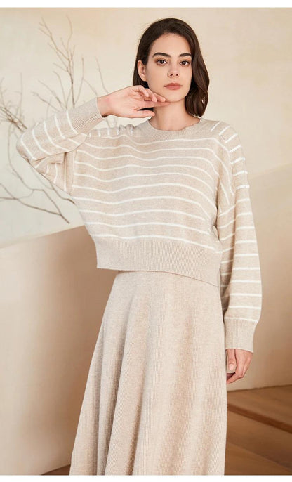 BC-200 Striped Sequined Batwing Sleeved Loose 2/26NM 7GG 100% Merino Wool Clothes Knit woolen Tops For Women's Sweaters